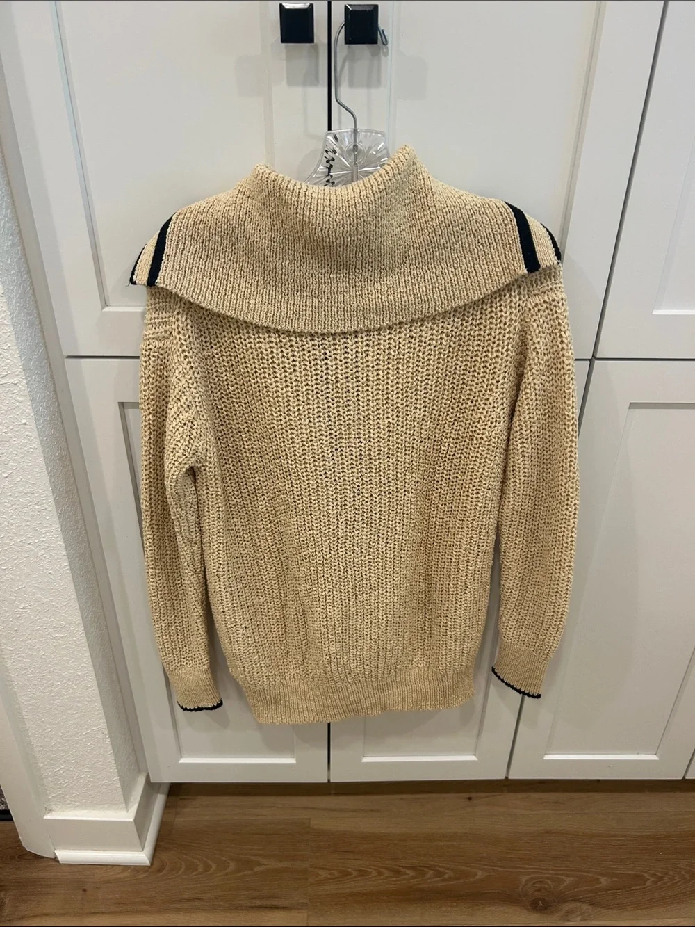 Beige Knit Sailor Cardigan with Black Trim JCrew XS - Picture 2 of 3